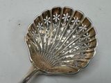 a silver spoon that has a flower design on it
