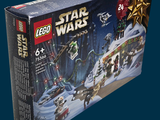 une boîte de jouets Lego Star Wars sur fond bleu