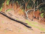 un tableau représentant un arbre tombé au milieu d'une forêt