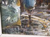 a painting of a man riding a skateboard on the street
