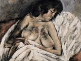 une image représentant un tableau d'une femme nue enveloppée dans une couverture