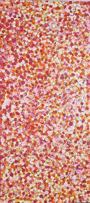 une image représentant un tableau d'un champ de fleurs rouges et roses