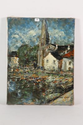une image représentant un tableau d'une église au bord d'un plan d'eau