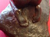 a statue of a bear holding a ball on top of a rock