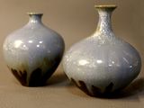 deux petits vases posés l'un à côté de l'autre sur une table