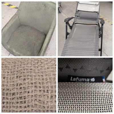 four pictures of different types of chairs and a chair with a foot rest