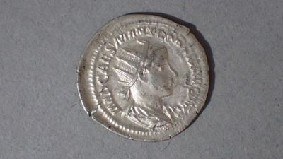 a close up of a silver coin with a woman on it