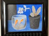 a picture of a painting of a fish in a fish bowl