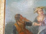 un tableau représentant une femme et un homme assis sur un banc