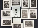 several black and white photographs of cars and a camera on a tripod