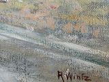an oil painting of a man riding a horse down a road