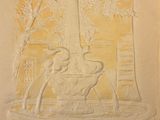 a drawing of a fountain with a horse on it