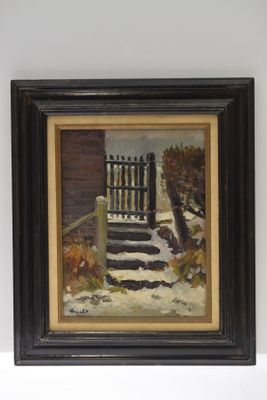 "Le Portail", huile sur panneau isorel, signée en bas à gauc…