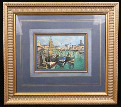 Ecole du XXe siècle. Vue de Port, Nord de la France. Gouache…
