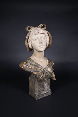 Richard AURILI (1864-1943). Buste en terre cuite polychrome …
