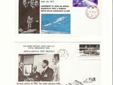une image représentant une carte postale sur laquelle figurent une station spatiale et un homme en costume-cravate