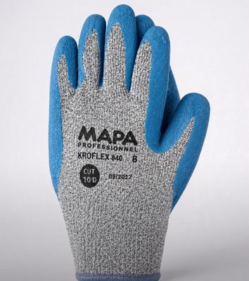 an image of a pair of blue and gray gloves on a white background