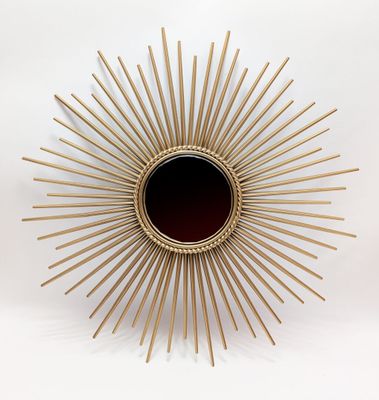 miroir mural doré à rayons avec verre noir