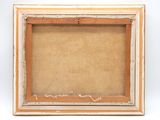 an old picture frame with a piece of wood in it on a white background