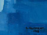 an image of a painting of a blue building with a sign on it