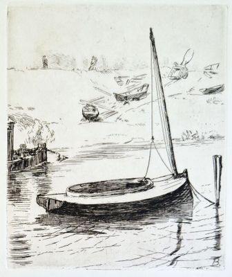 un dessin en noir et blanc d'un bateau dans l'eau