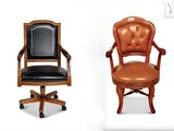 deux chaises recouvertes de cuir de chaque côté et une chaise de bureau en bois de l'autre côté