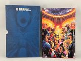 a blue book with a picture of a bunch of avengers characters