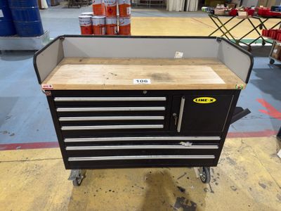 a close up of a workben with drawers and drawers on it