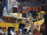 an image of a painting of a building with a lot of windows