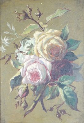un tableau représentant un bouquet de fleurs accroché au mur