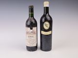 two bottles of wine sitting next to each other on a white surface