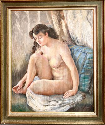 PERDRIGE (XXème siècle). Nu féminin assis.