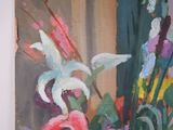 a painting of flowers in a vase on a table
