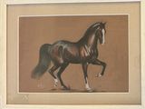 painting of a horse in a frame on a brown background