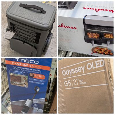 four different pictures of a box of food and a box of oven