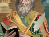 painting of a man holding a book and a book in his hands