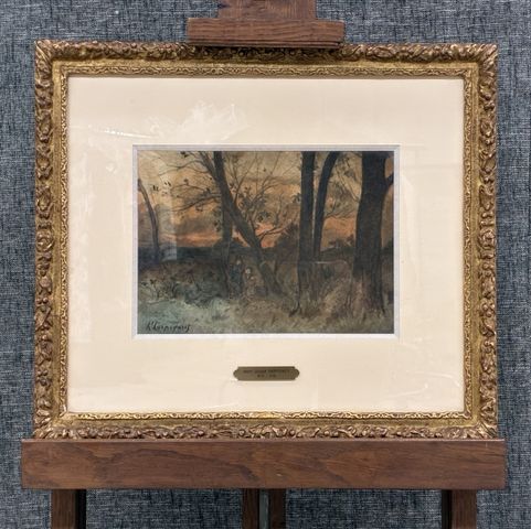 Henri Joseph HARPIGNIES (1819 – 1916) « Deux enfants sous les arb...