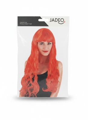 a package of red wigs with a woman ' s face on it