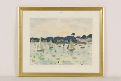 a picture of a painting of sailboats in the water