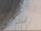 painting of a man riding a skateboard down a ramp in a skate park
