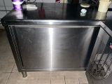 a stainless steel counter top in a kitchen with a dishwasher