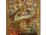 une image représentant un tableau illustrant une scène religieuse avec un homme à cheval