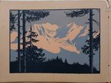 a picture of a picture of a mountain in the woods
