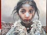 tableau représentant une jeune fille avec des fleurs dans les cheveux