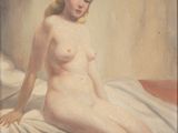 tableau représentant une femme nue assise sur un lit dans une chambre