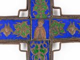 an old cross with a bird on it on a white background