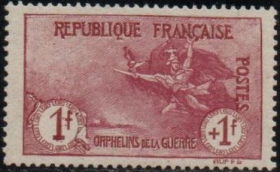 a stamp with a picture of a man on a plane on it