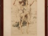 painting of a woman on a horse with a man on her back
