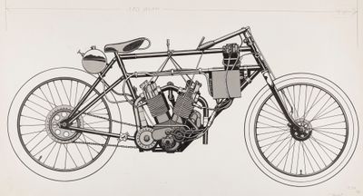 dessin représentant une moto à laquelle est fixée une autre moto à la roue avant