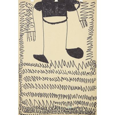 un dessin en noir et blanc représentant un homme coiffé d'un chapeau